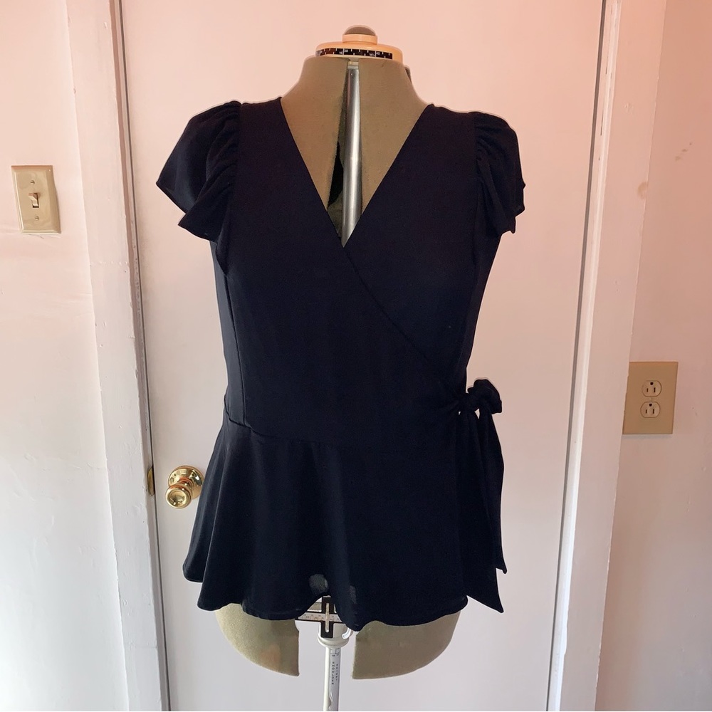 Navy Blue Crossover Tie Blouse
